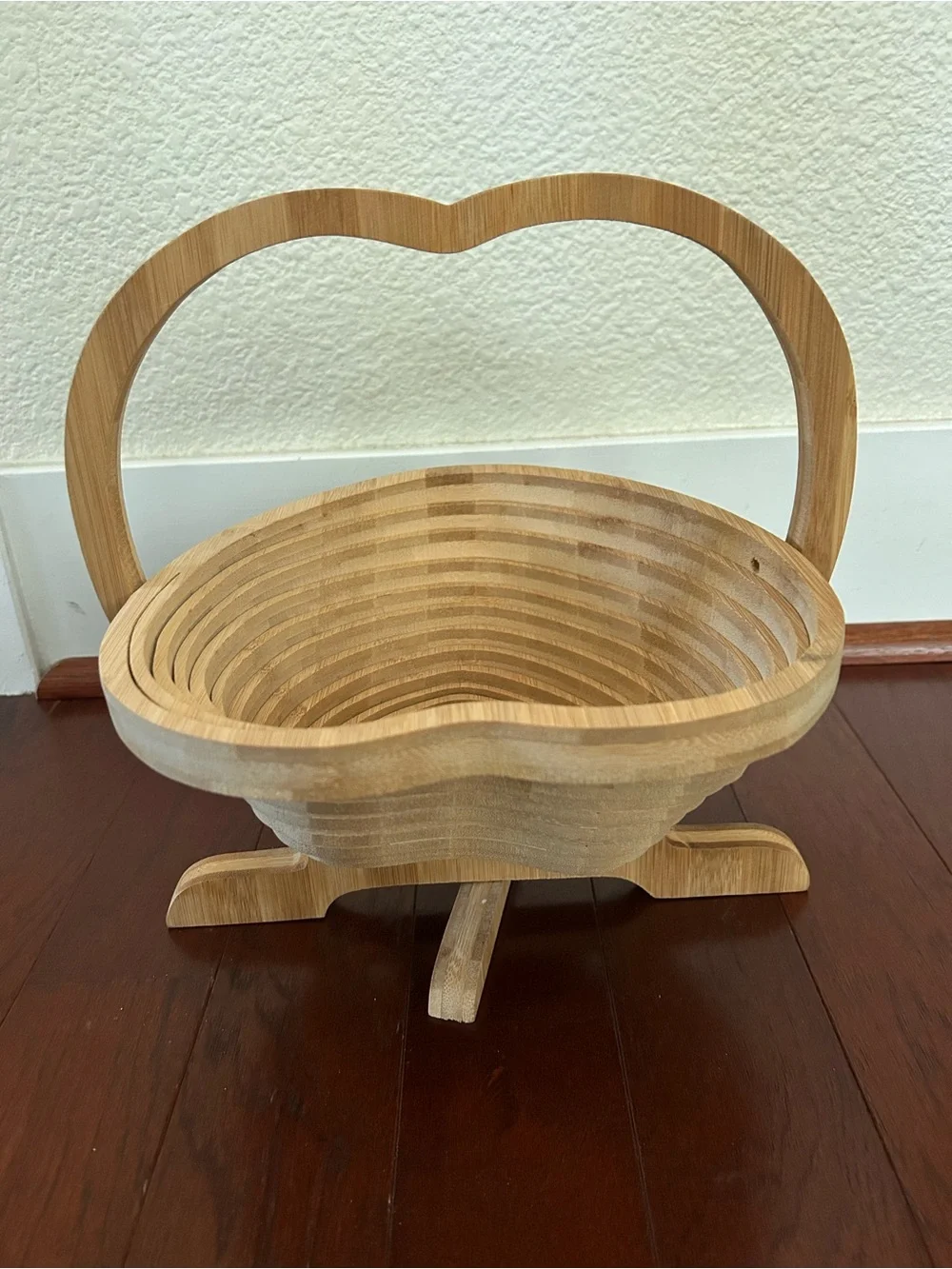 OH! Nuts Heart Shaped Collapsible Wooden Basket Tray Trivet Bamboo